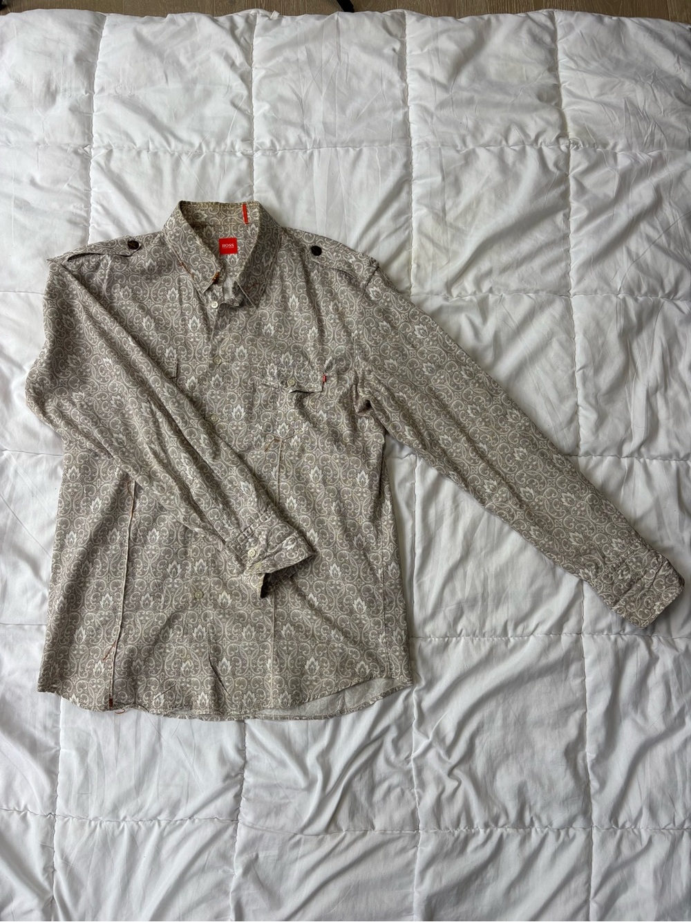 Hugo Boss Beige Paisley Long-Sleeve Button-Down Shirt